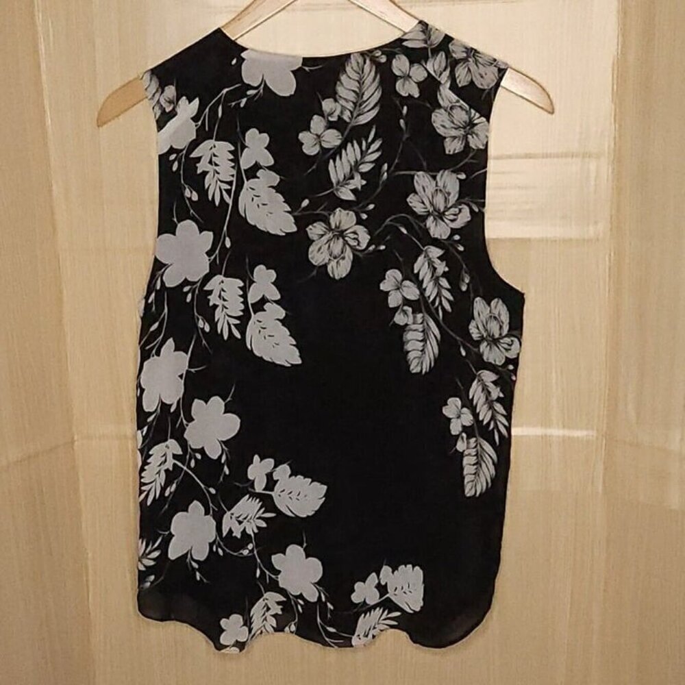 Vince Camuto Womens Black Sheer Silky Floral Sleeveless Top Large - Picture 2 of 6